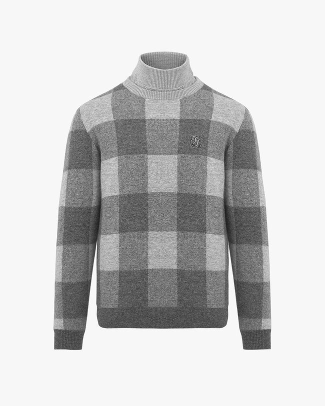 Men's Turtleneck Jacquard Windproof Sweater - Grey