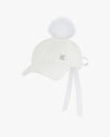 Back Ribbon Pompom Cap - White