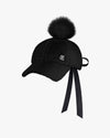 Back Ribbon Pompom Cap - Black