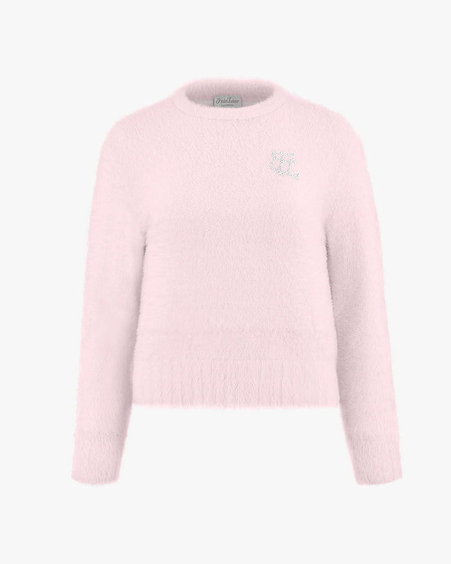 Round neck logo windproof knit - Pink