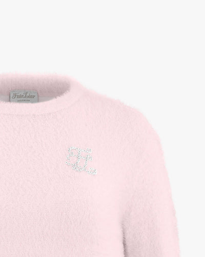 Round neck logo windproof knit - Pink