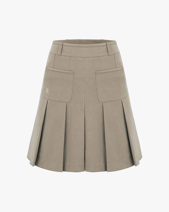 Two Pocket Pleats Fleece Skirt - Beige