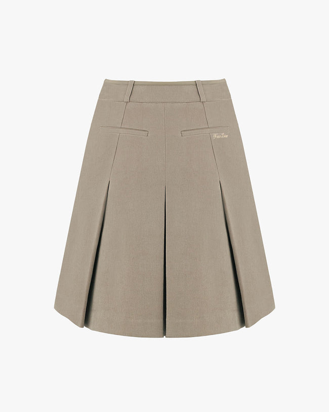 Two Pocket Pleats Fleece Skirt - Beige