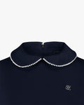 Pearl Round Collar T -shirt - Navy