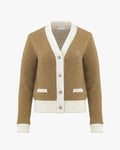 V-neck Contrast Trim Windbreaker Cardigan - Beige