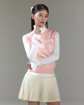 Flower Jacquard Knit Vest - Pink