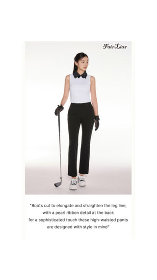 High Waist Back Opening Bootcut Pants (Black)