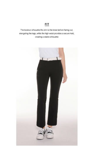 High Waist Back Opening Bootcut Pants (Black)