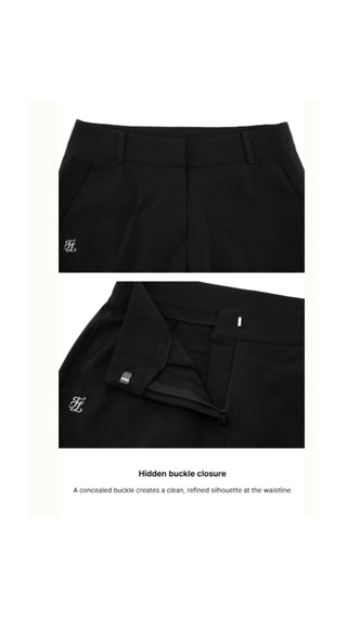 High Waist Back Opening Bootcut Pants (Black)