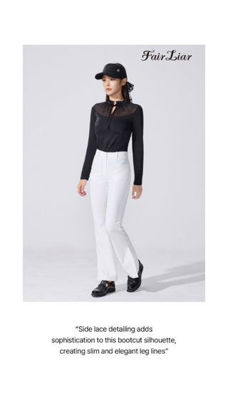 Lace Slit Bootscut Pants (White)