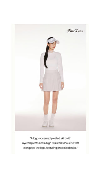 Logo Embellished Pleated Skirt (Beige)