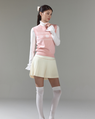 Flower Jacquard Knit Vest - Pink