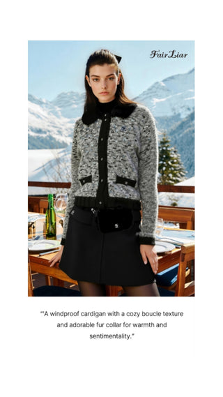 Fur Collar Windproof Cardigan (Black)