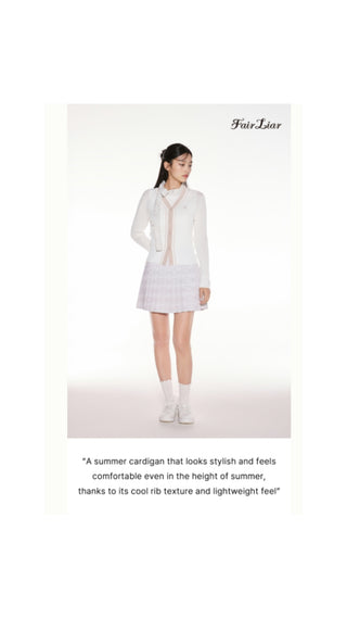 Color Combination Wide Ribbed Cardigan (White)