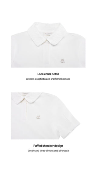 Lace Collar Puff Sleeve T-Shirt (White)