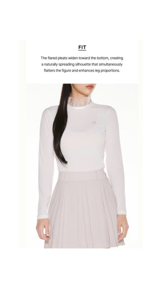 Logo Embellished Pleated Skirt (Beige)