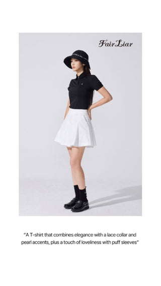 Lace Collar Puff Sleeve T-Shirt (Black)