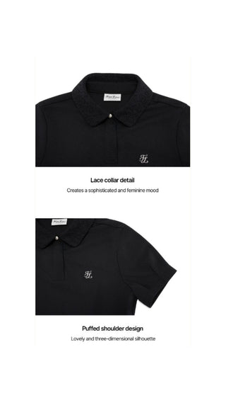 Lace Collar Puff Sleeve T-Shirt (Black)