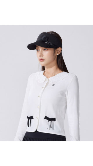 Pearl Ribbon Organza Visor (White)