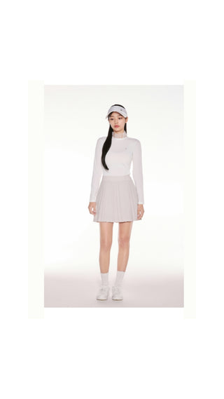 Logo Embellished Pleated Skirt (Beige)