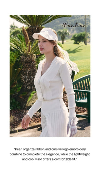 Pearl Ribbon Organza Visor (Black)