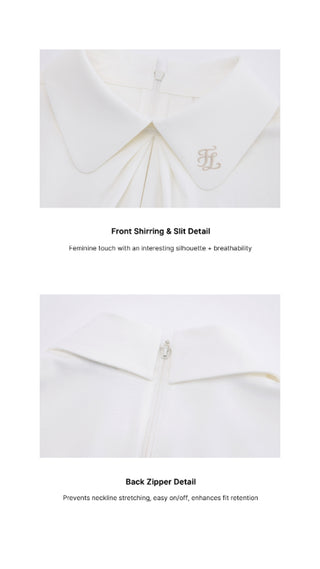 Front shirring short sleeve T Shirt (White)