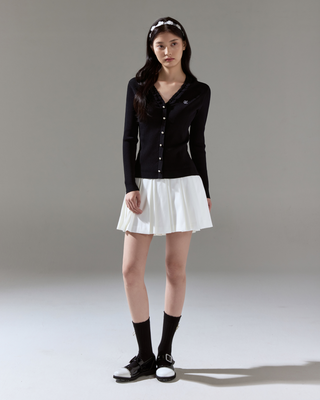 Fair Liar Rib Frill Cardigan - Black