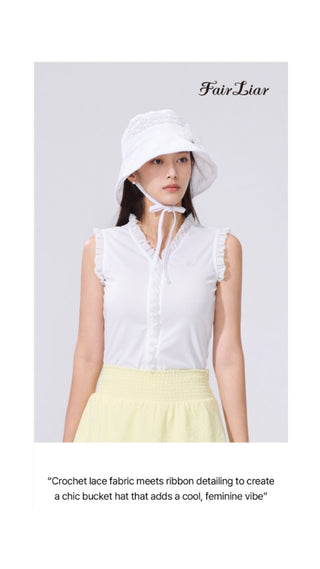 Lace Eyelet Bucket Hat (White)