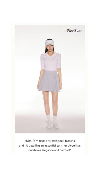 Open Collar Pearl Point Neck Knit (Pink)