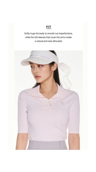 Open Collar Pearl Point Neck Knit (Pink)