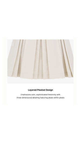 Logo Embellished Pleated Skirt (Beige)