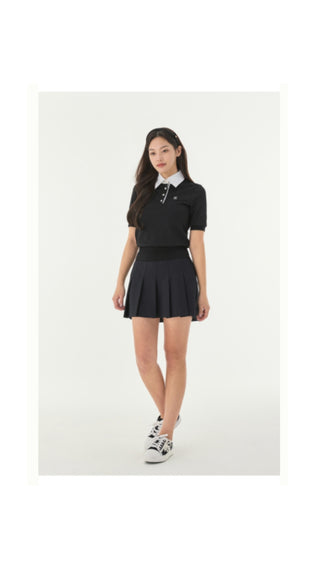 Lettering Jacquard Pleated Skirt (Black)