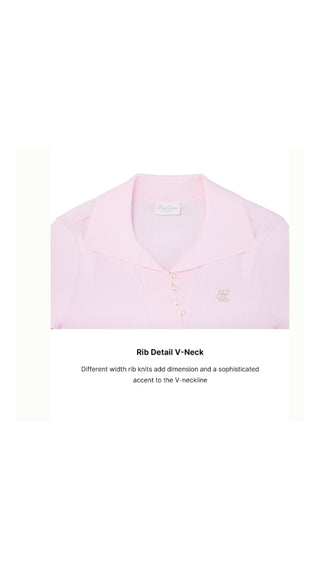 Open Collar Pearl Point Neck Knit (Pink)