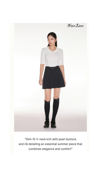 Open Collar Pearl Point Neck Knit (White)