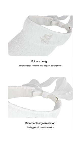 Lace Pearl Organza Visor (White)