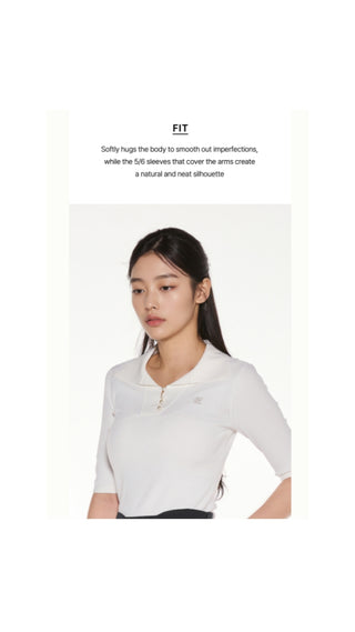Open Collar Pearl Point Neck Knit (White)