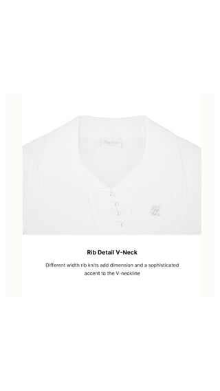 Open Collar Pearl Point Neck Knit (White)