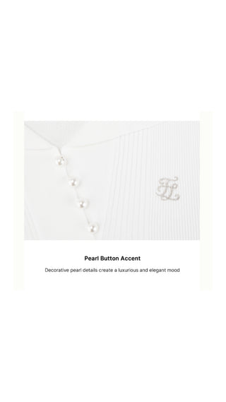 Open Collar Pearl Point Neck Knit (White)