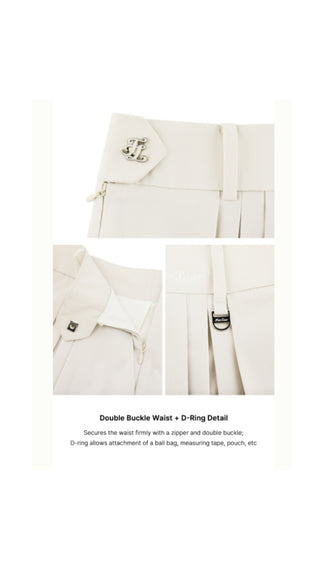 Logo Embellished Pleated Skirt (Beige)