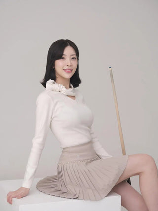 [FL Signature] Pearl & Bead Flare Pleated Skirt - Beige