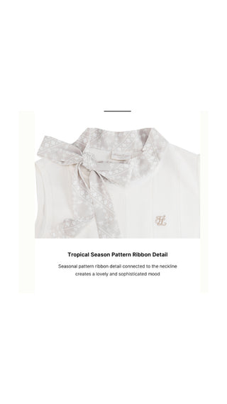 Patterned Neck Ribbon Sleeveless Knit (White)
