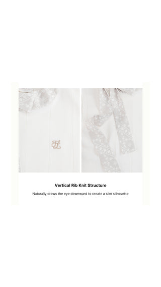 Patterned Neck Ribbon Sleeveless Knit (White)