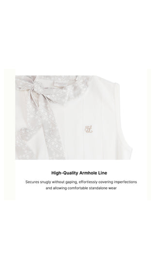 Patterned Neck Ribbon Sleeveless Knit (White)