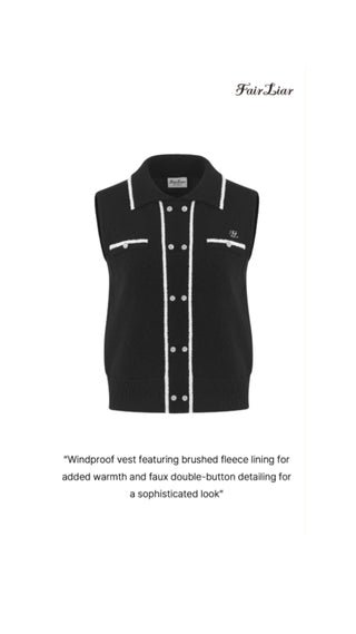 Double Button Windproof Knit Vest (Black)