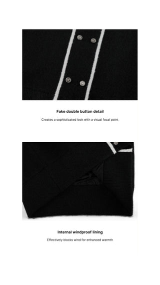 Double Button Windproof Knit Vest (Black)