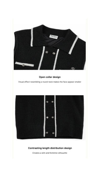 Double Button Windproof Knit Vest (Black)