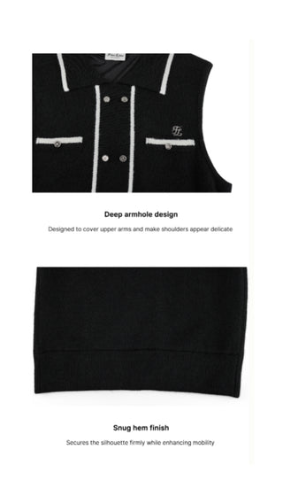 Double Button Windproof Knit Vest (Black)