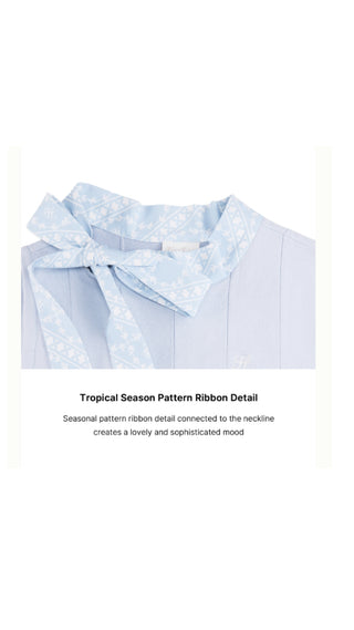 Patterned Neck Ribbon Sleeveless Knit (Blue)