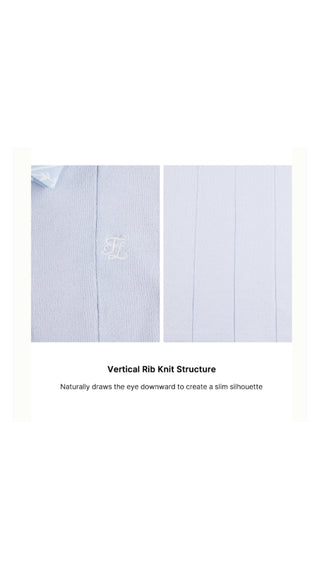 Patterned Neck Ribbon Sleeveless Knit (Blue)