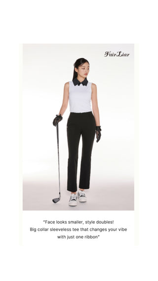 Big Collar Ribbon Sleeveless T Shirt (White)